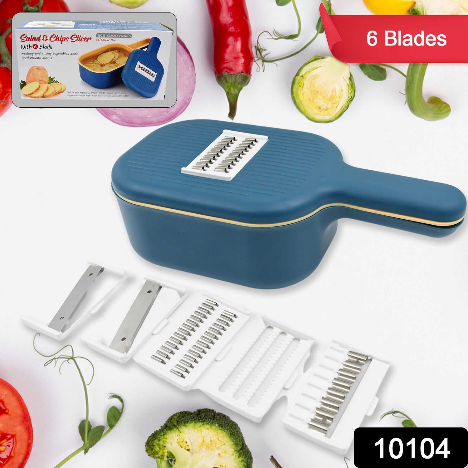 Vegetable Slicer Cutter - 6 Blades Kitchen Accessories Tools Appliances With Container Handle (1 Set) Vegetable Slicer Cutter - 6 Blades Kitchen Accessories Tools Appliances With Container Handle (1 Set)
